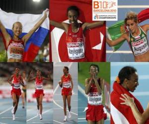 yapboz Elvan Abeylegesse 10000 m şampiyonu Inga Abitova ve Jessica Augusto (2 ve 3) Avrupa Atletizm Şampiyonası&#039;nda Barcelona 2010 yılında